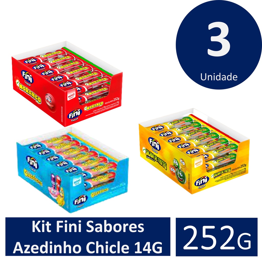 Kit  C/3 Fini Sabores Azedinho Chicle 252g