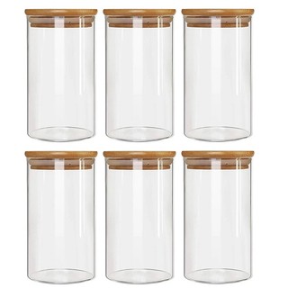 Kit 6 Potes Borossilicato Hermético Tampa Bambu 1100ml Class