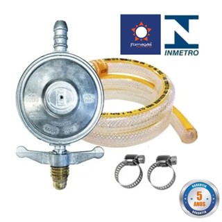 Kit Registro Regulador De Gás Completo Mangueira de 1,20mt e 2 Abraçadeiras