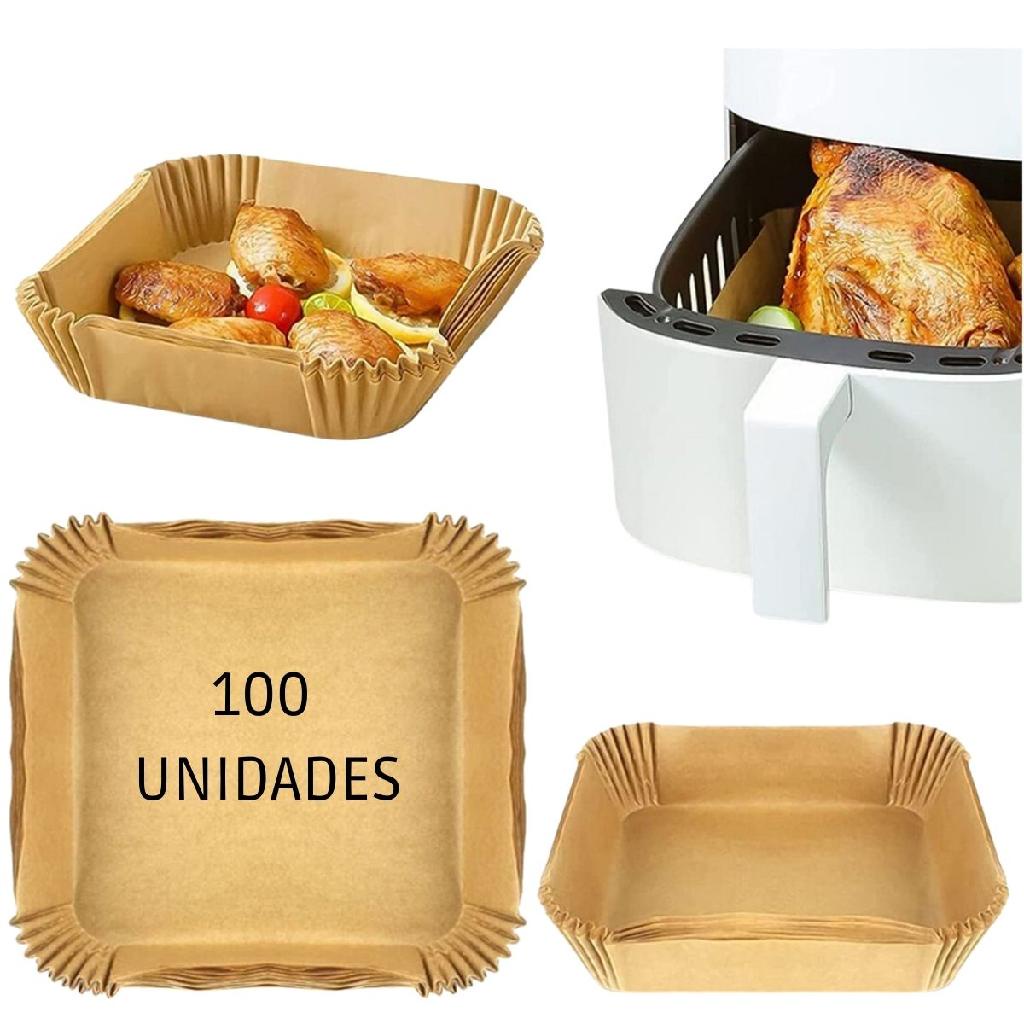 Kit 100 Forma De Papel Quadrado 20CM Airfryer Fritadeira Elétrica Cesto Descartável Não Gruda