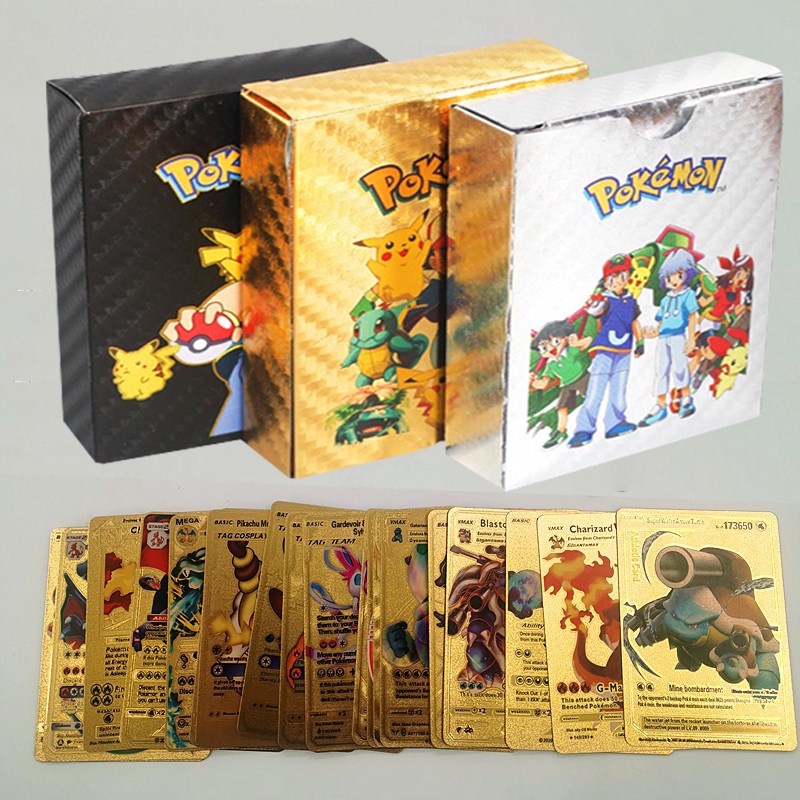 55 cartas de Pokémon em metal dourado Vmax GX Energy Card Charizard Pikachu coleção rara para batalhas de treinadores