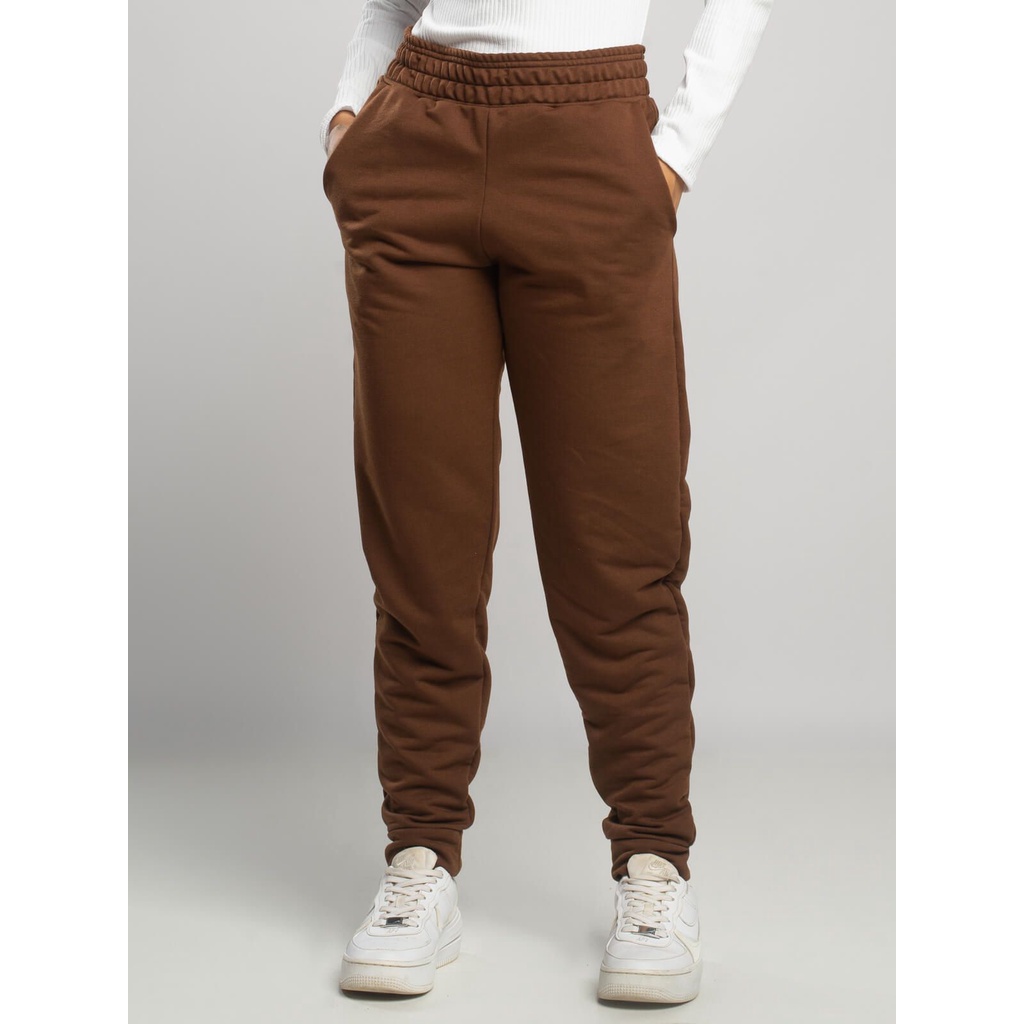 Calça Moletinho Jogger Feminina Cintura Média Casual Skinny Com Bolso Para Treino