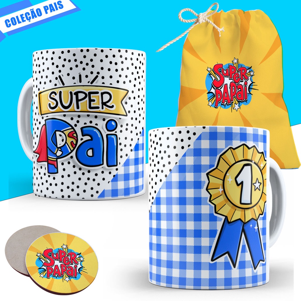 Caneca Dia dos Pais Lembrancinha Pai Padrasto Personalizado Presente Avô Avo Pet Porcelana Cesta Porta Copo e Saquinho