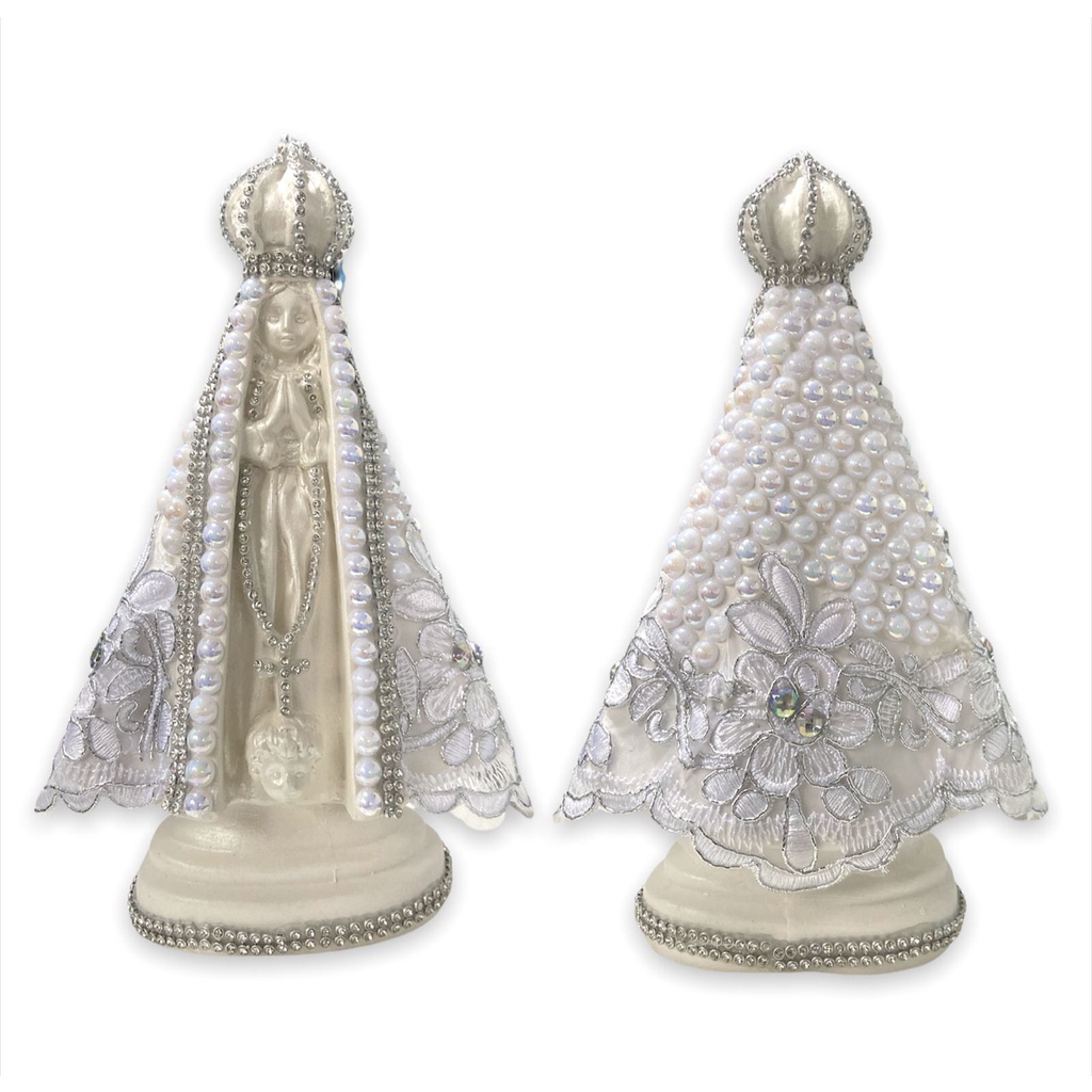Imagem Nossa Senhora Aparecida Perola Branca Trabalhada 23cm