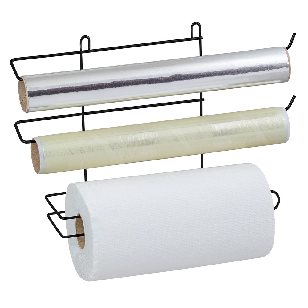 Porta Papel Toalha de Parede Preto Suporte Suspenso Triplo para Rolos Alumínio Filme PVC em Oferta na Shopee