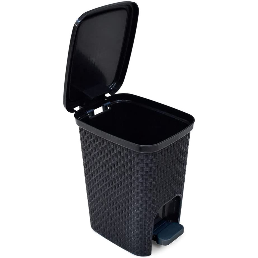 Lixeira Para Cozinha Banheiro Rattan Preta com Pedal 7 Litros