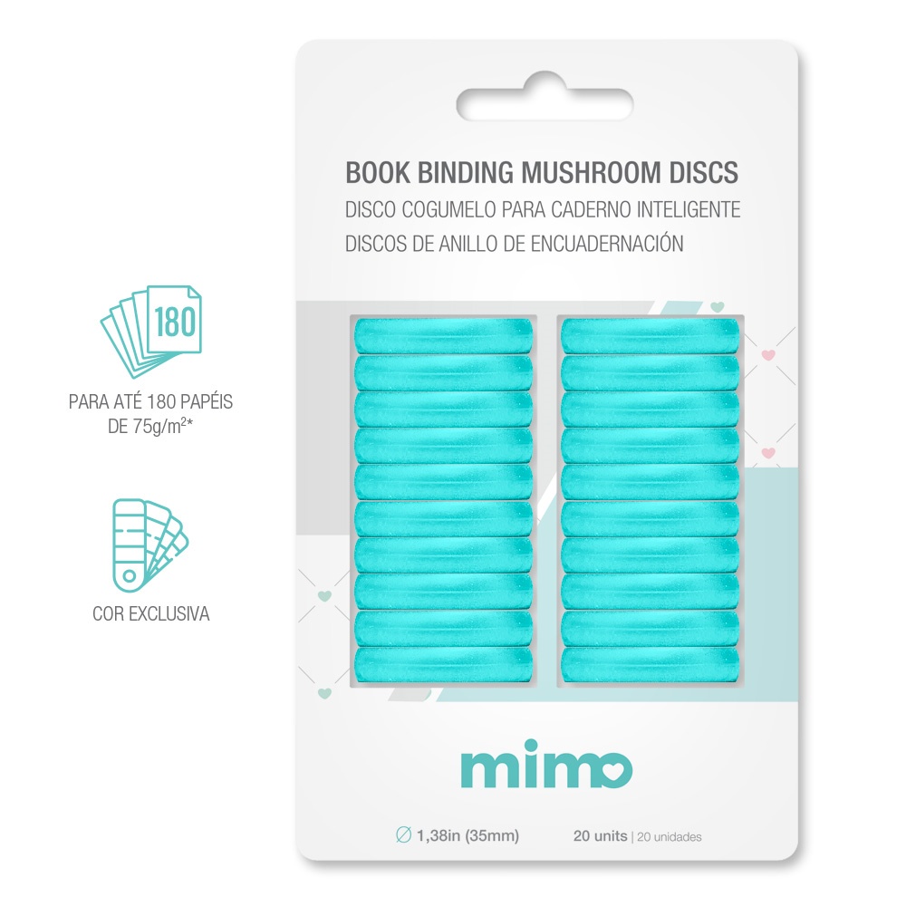 Disco Cogumelo para Caderno Inteligente Azul Água 35 mm Mimo 20 Unidades