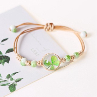 Pulseira de Quatro Folhas de Trevo Gypsophila Pulseira Simples de Cerâmica Trançada