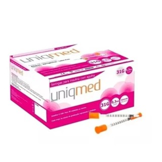 Seringa Insulina/Botox 0,3ML c/ Agulha 6MM X 31G - caixa c/ 100 - Uniqmed