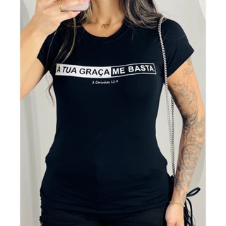 Blusa Feminina T-Shirt Evangélica Gospel A Tua Graça Me Basta Viscolycra Plus Size em Oferta na Shopee