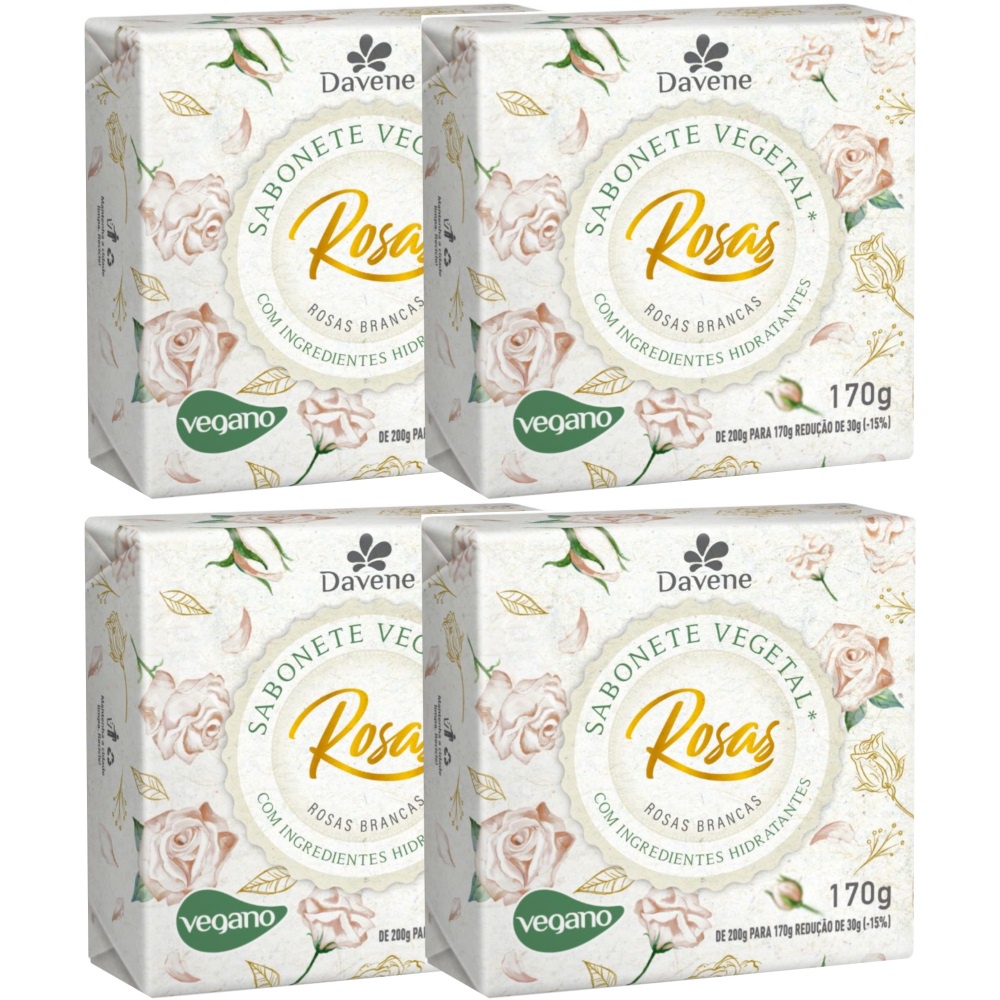 4UN Sabonete Vegetal Rosas Brancas 170G Davene