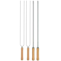 Kit Preparo Churrasco 4pcs Churrasqueira Espetos 65cm Simples e Duplo Cabo Madeira