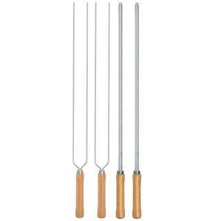 Kit Preparo Churrasco 4pcs Churrasqueira Espetos 65cm Simples e Duplo Cabo Madeira em Oferta na Shopee