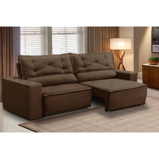 Sofá Retrátil e Reclinável 3 lugares com Molas 1,80m Livia Suede Marrom Adonai Estofados em Oferta na Shopee