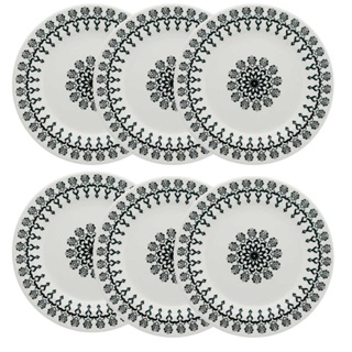 Kit Jogo 6 Pratos Rasos Biona Folk em Cerâmica Decorada 24 cm - Oxford em Oferta na Shopee