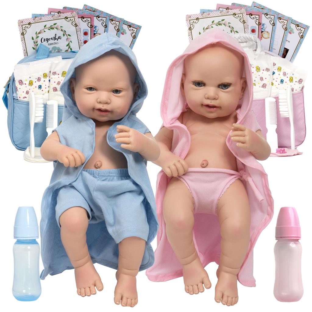 Kit 2 Bebes Reborn Gêmeos Luca Lara Enxoval Completo Bolsa