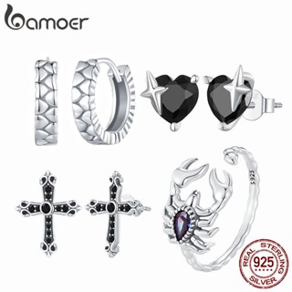 Brincos Bamoer 925 Sterling Silver Ring Estilo Vintage Heart Cross Scorpion Design Jóias Para Presentes Femininos
