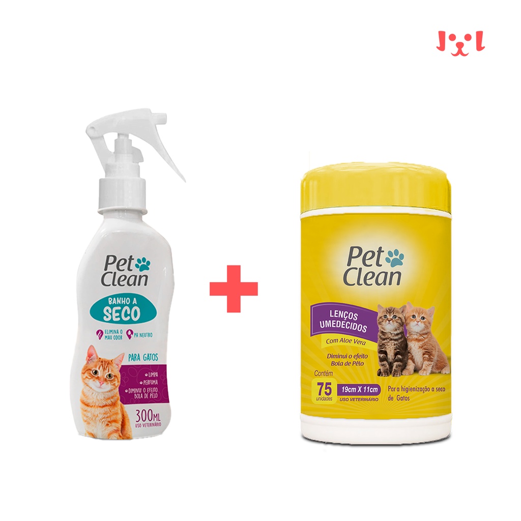 Kit Banho a Seco Gatos + Lenço Umedecido Gatos Pet Clean em Oferta na Shopee