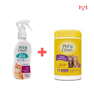 Kit Banho a Seco Gatos + Lenço Umedecido Gatos Pet Clean em Oferta na Shopee