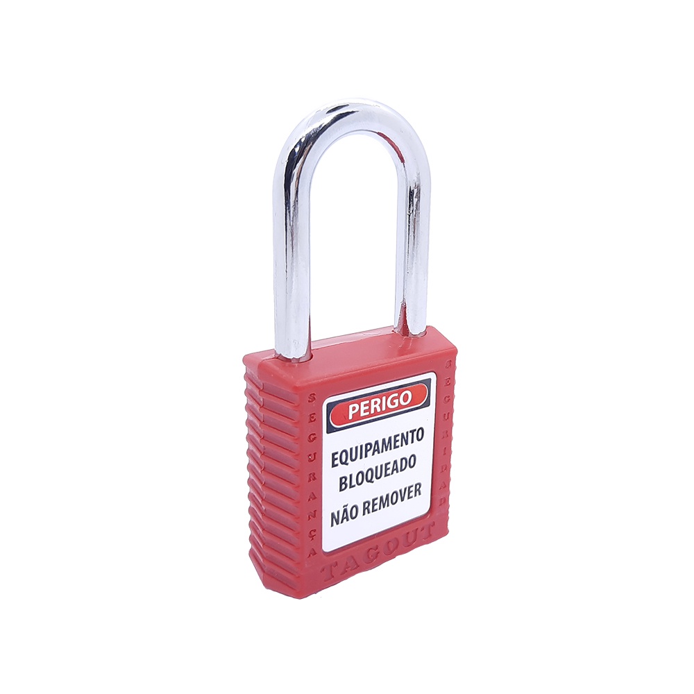 Cadeado LOTO de Bloqueio 38mm Haste Cromada Tagout - Vermelho