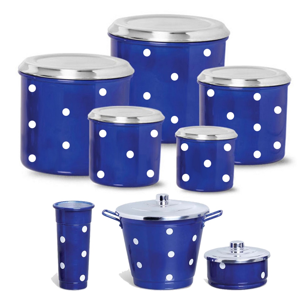 Jogo De Lata e Kit Pia Alumínio Colorido Póa - Jogo De Lata e Kit Pia Alumínio Com Bolinhas
