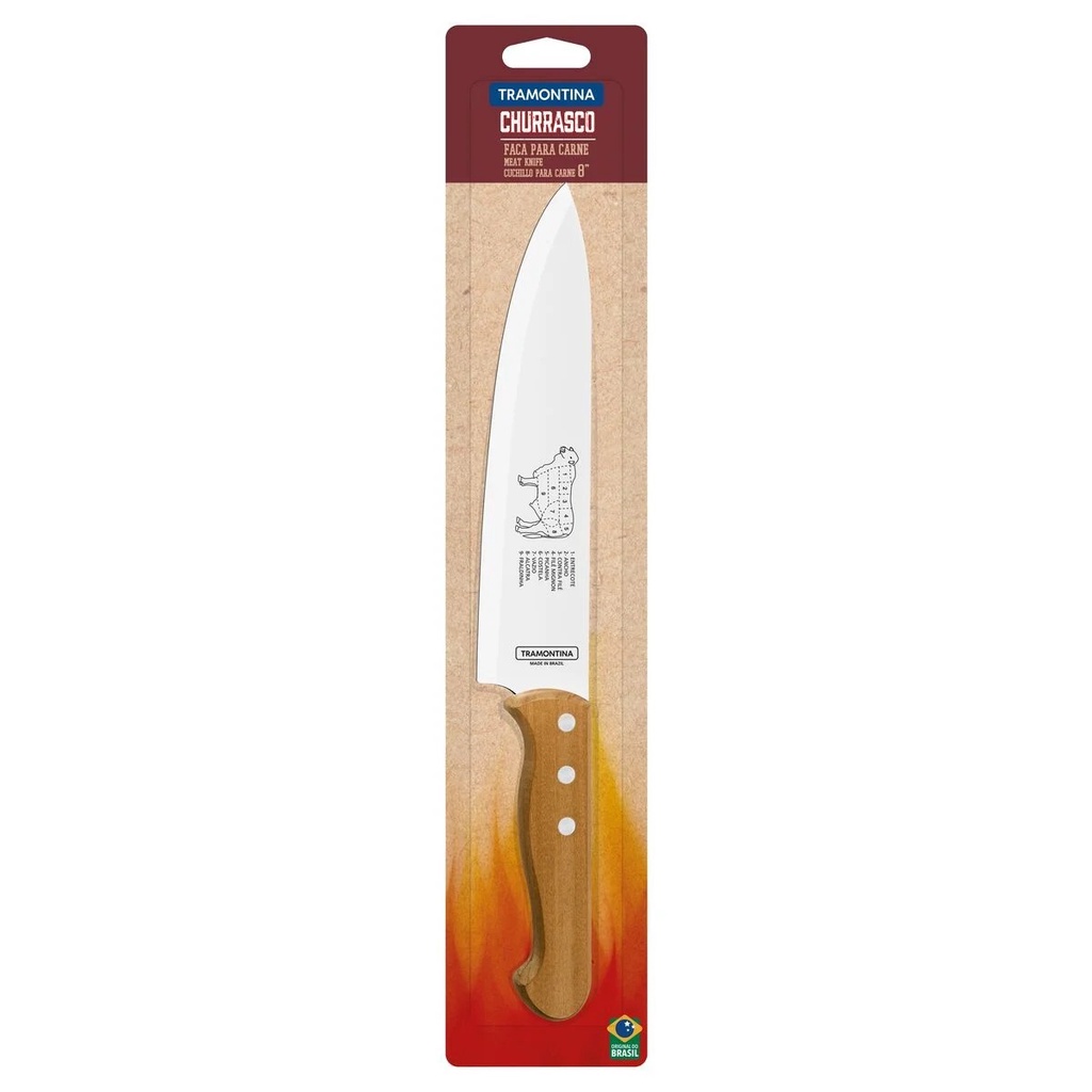 Faca para Carne Com Lâmina de Aço Inox e Cabo de Madeira 8" Tramontina - 2293810