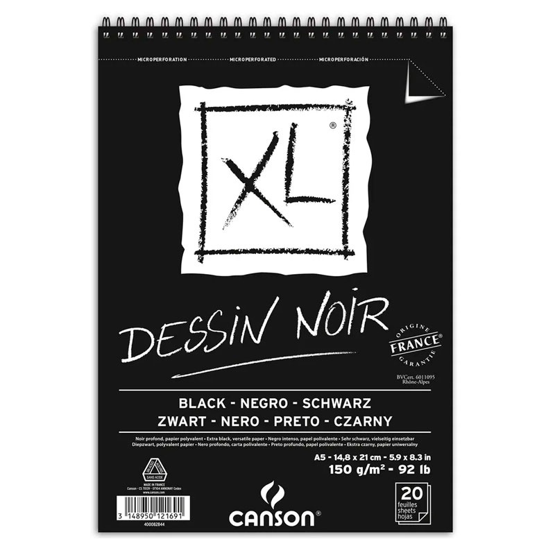 Bloco XL dessin noir black A5 150g com 20 folhas Canson em Oferta na Shopee