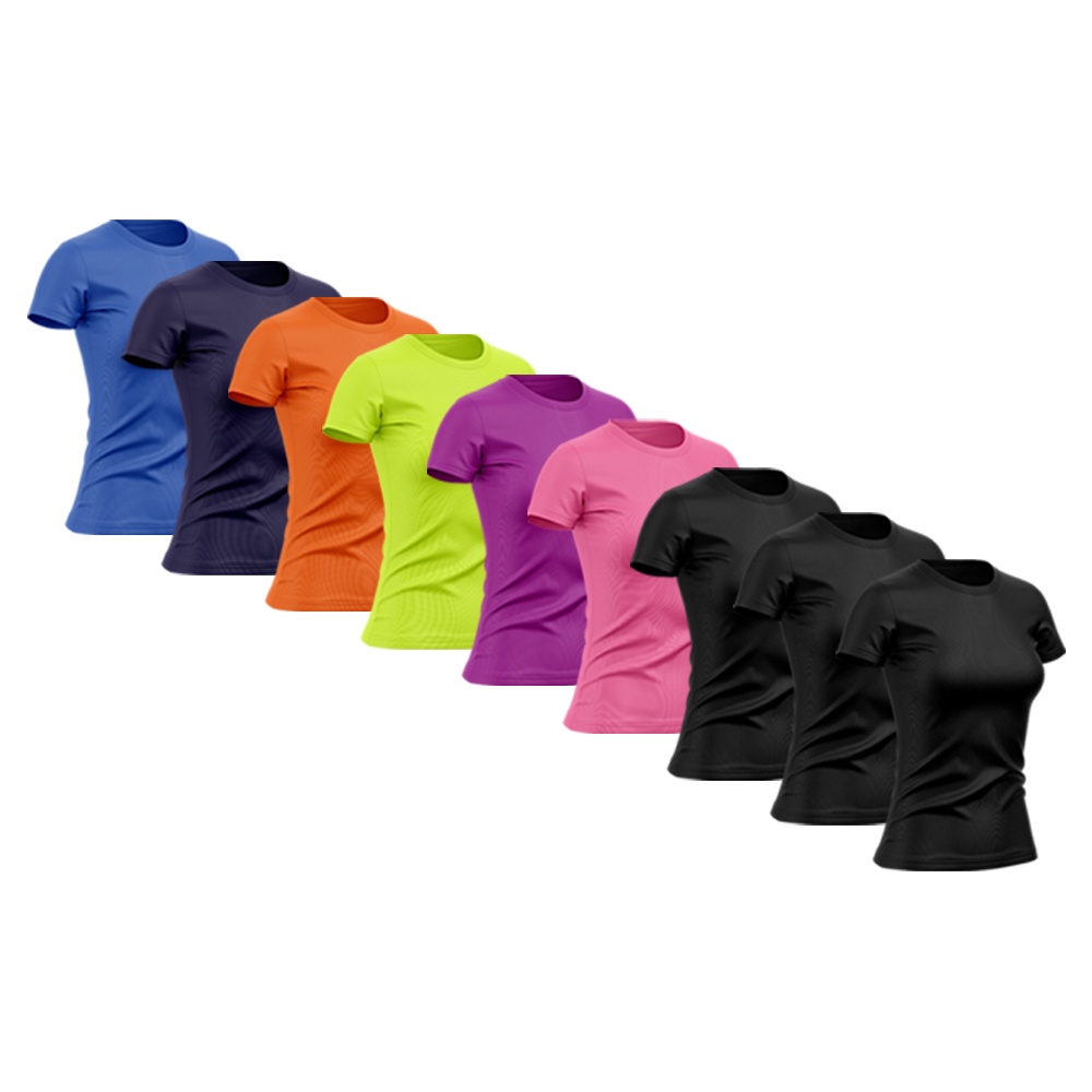 Kit 9 Camisetas Feminina Manga Curta Good Look Dry Fit Proteção Solar UV Baby Look Fitness Academia Treino Confortável