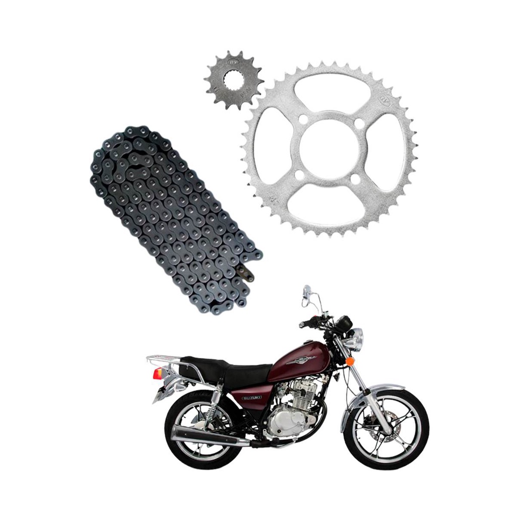 Kit Relação Coroa Pinhão e Corrente para Moto EN 125 Yes Intruder 125 Katana 125 - By