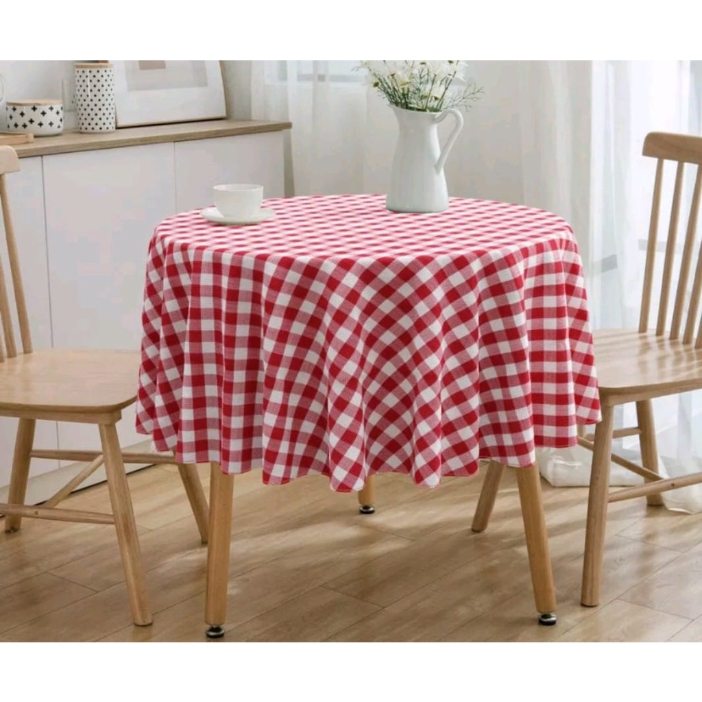 Toalha de Mesa Xadrez Redonda 4 Lugares em Oxford Fio Tinto com 1,45 m de Diâmetro em Oferta na Shopee