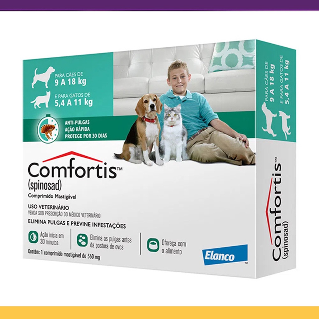 Comfortis Elanco 560 mg para Cães de 9 a 18 Kg e Gatos de 5,4 a 11 Kg - 1 Comprimido - Pets