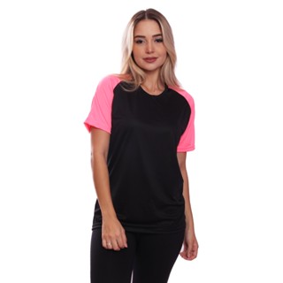 Camiseta Feminina Raglan Dry Fit Proteção Solar UV Básica Lisa Treino Academia Ciclismo