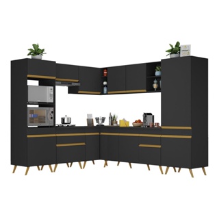 Cozinha Completa de Canto Veneza GB Multimóveis MP2046 com Armário e Balcão Preta em Oferta na Shopee