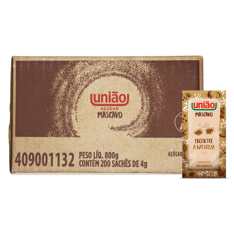 Açúcar mascavo em sachê 4g caixa com 200 unidades União em Oferta na Shopee