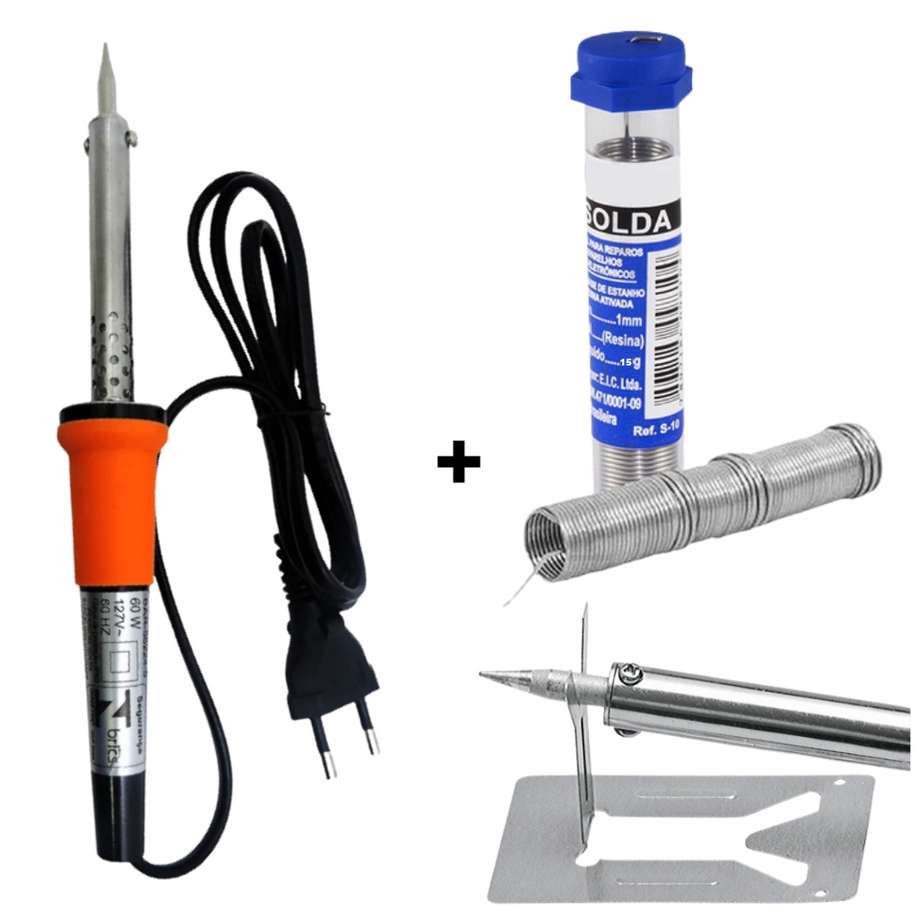 Kit Ferro De Solda Soldar Soldador 60w 110v ou 220v + Estanho