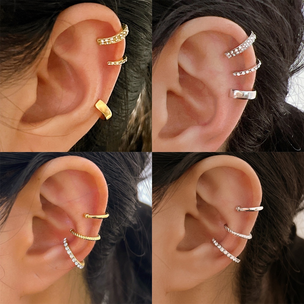 Conjunto De 3 Peças De Brincos Com Clipe Tipo C Cintilante Diamantes Embutidos E Sem Necessidade De Piercing De Orelha