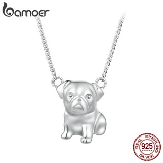 BAMOER 925 Sterling Silver Cute Dog Necklace Com Pingente Pug Pendant Jóias De Luxo Design De Moda Para Mulheres