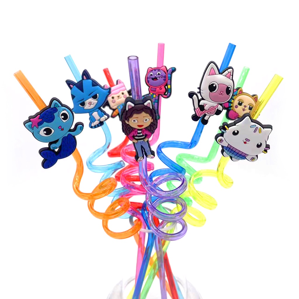 8pcs/Pack Tema Gabby's Dollhouse Gabby's Linhas Plásticas Para Crianças Festa De Aniversário Bar De Bebidas Suprimentos em Oferta na Shopee