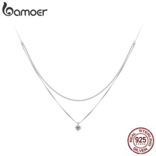 BAMOER 925 Colar Puro Simples De Dupla Camada De Moda Jóias Para Mulheres