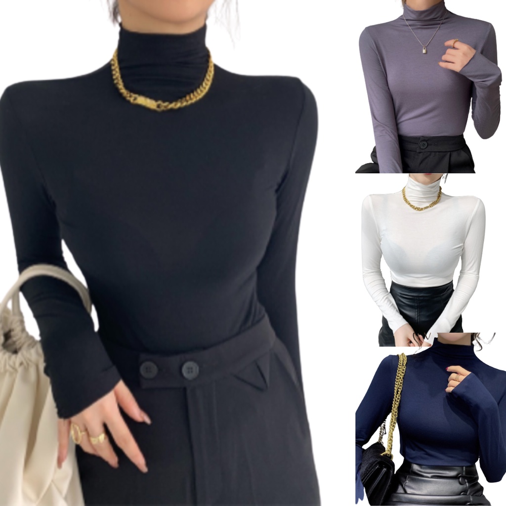 Camiseta Feminina Térmica Gola Alta Manga Longa Proteção Uv Blusa Segunda Pele Frio Calor em Oferta na Shopee