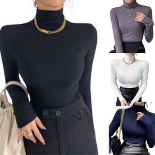Camiseta Feminina Térmica Gola Alta Manga Longa Proteção Uv Blusa Segunda Pele Frio Calor
