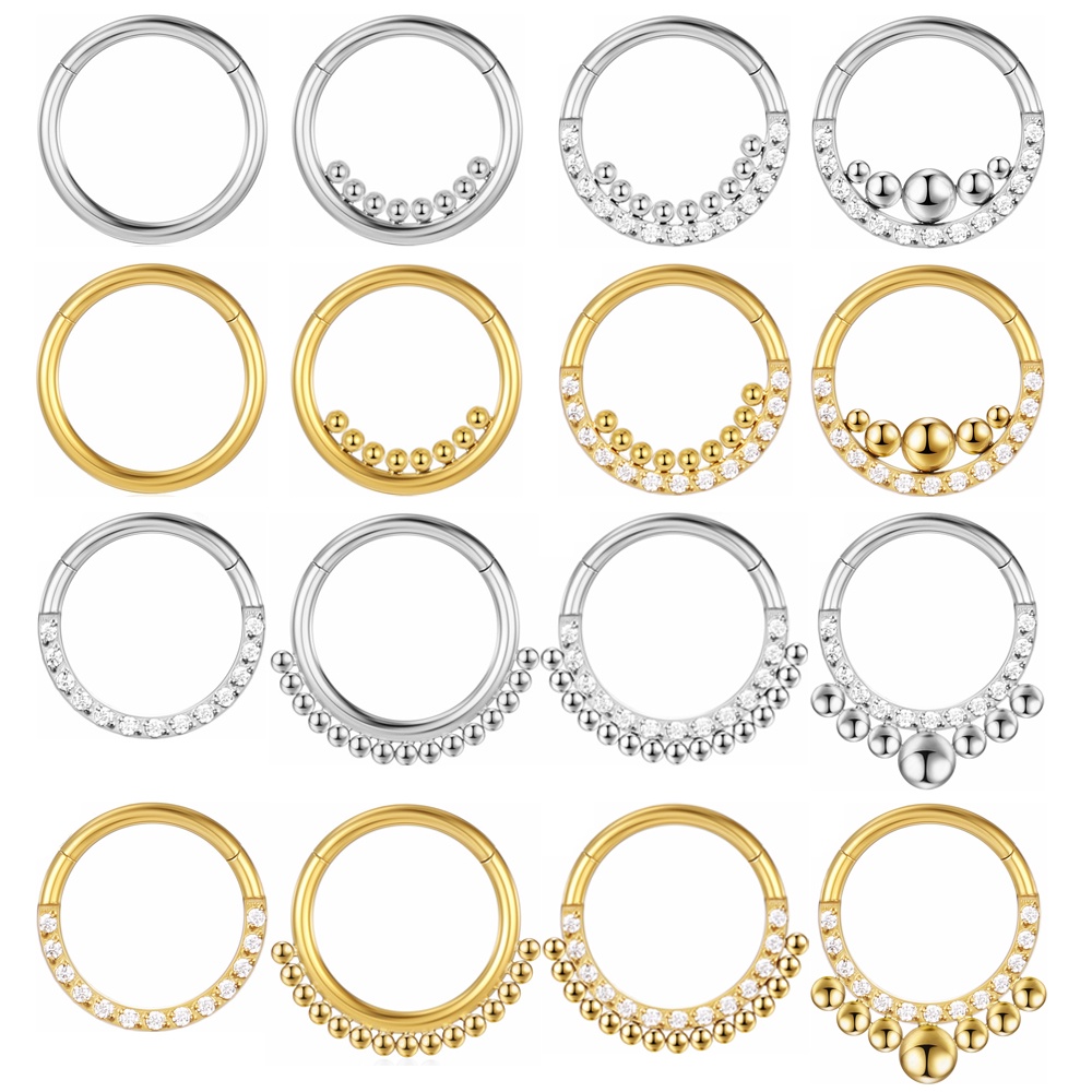 Piercing Pedra CZ Dobradiças Para Cartilagem Helix G23 Anéis De Titânio Com Clicker Ear Cartilage Tragus Brincos Body Jewelry