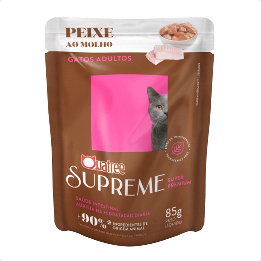 Quatree Supreme Sachê Gatos Adultos Peixe ao Molho - 85 g - Pets