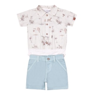 Conjunto Masculino de Body Camisa Estampado e Shorts de Sarja Paraiso 15447