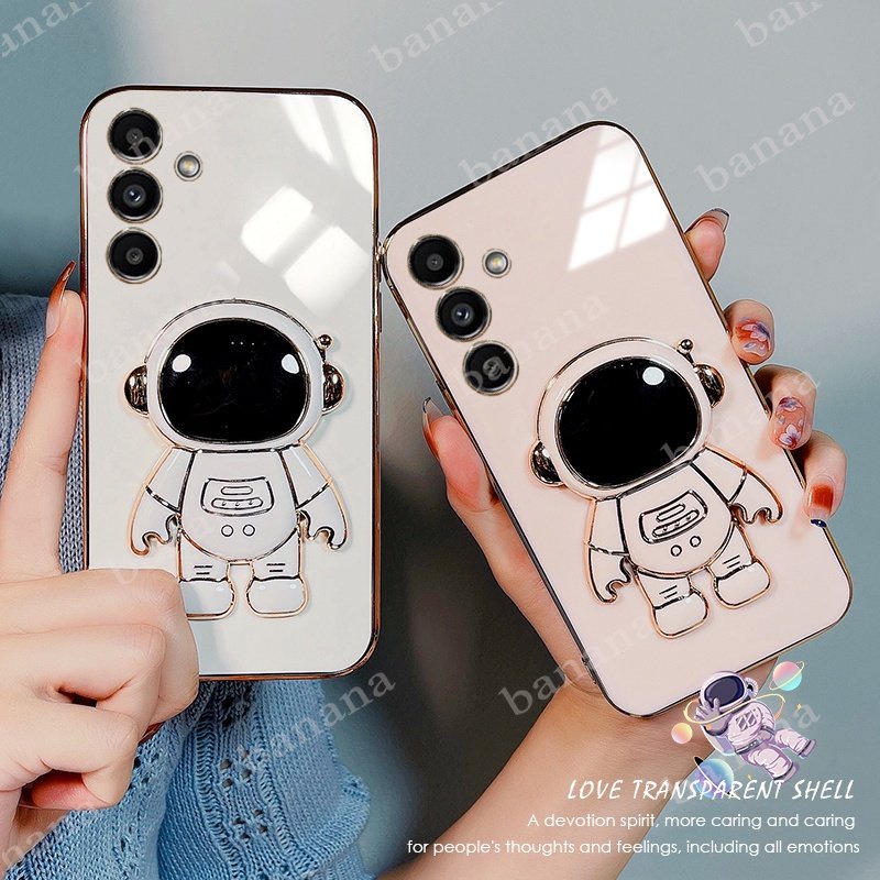 Para Samsung Galaxy A54 A34 A14 LTE M14 4G 5G Caixa De Smartphone Com Lovely Cute Astronaut Stand Holder Phone Celular Suporte De Astronauta Lindo Costas De Telefone GalaxyA54 GalaxyA34