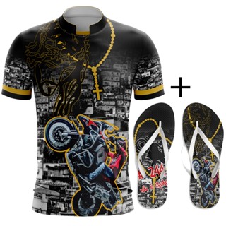 Kit Combo Camisa Moto Grau Não É Crime + Chinelo 244 Favela