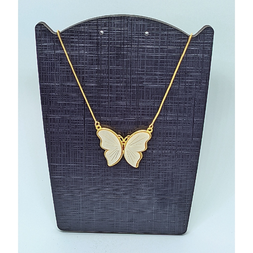 Colar Corrente Feminino com Pingente Borboleta Grande Madrepérola Folheado Ouro 18k Gargantilha 45cm Tendência
