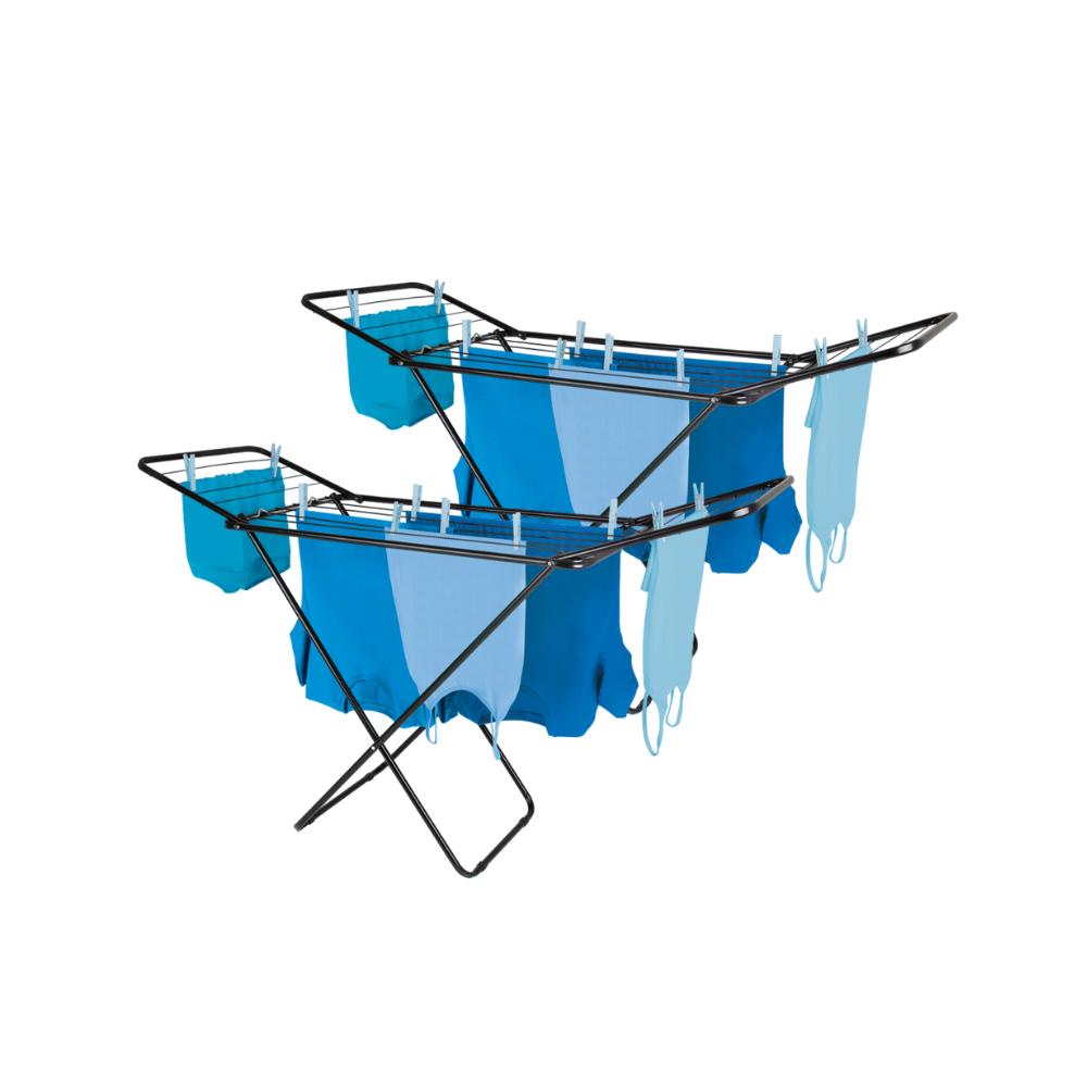 Kit 2 Varal de Chão com Abas Retrátil Slim Preto Mor em Oferta na Shopee