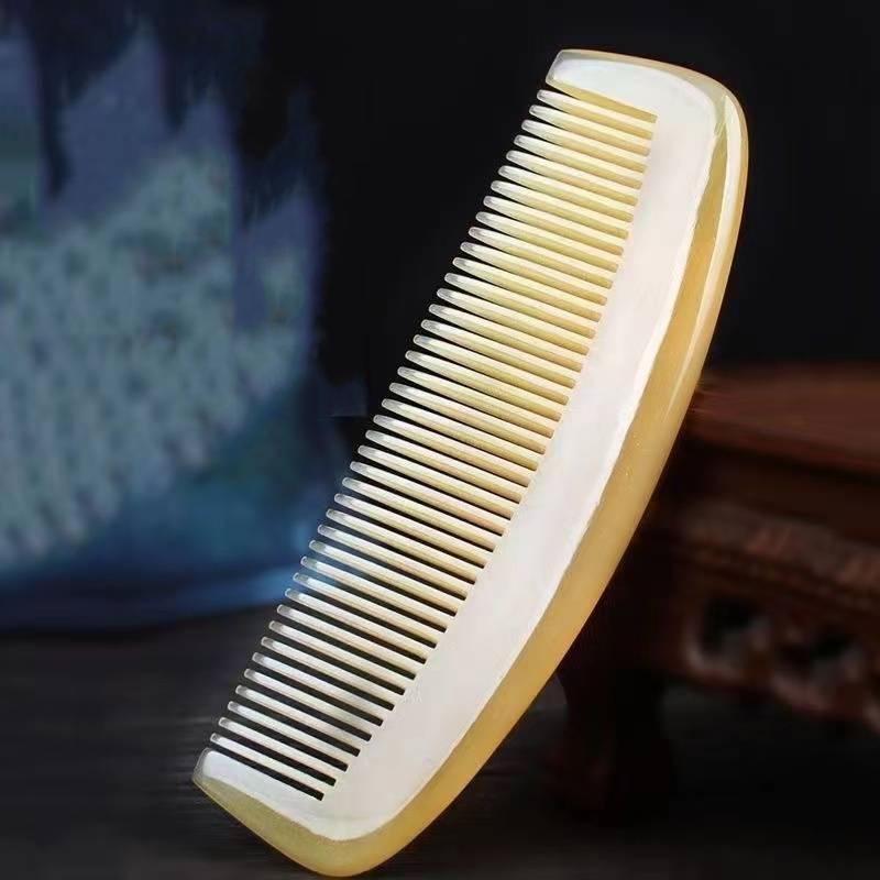 Pente De Chifre Natural Feito À Mão , Cabeça De Massagem , Raspagem De Couro Cabeludo , Dentes Finos , Antiestático , Fe