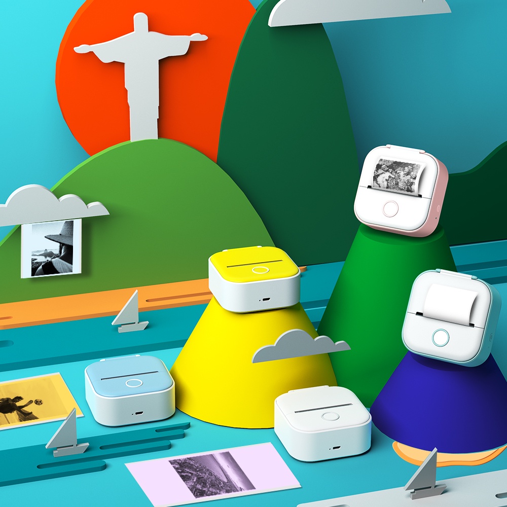 Mini Impressora Autocolante Phomemo T02 Térmica Portátil De Bolso Inkless Compatível Com Android iOS Instantly Print Fun